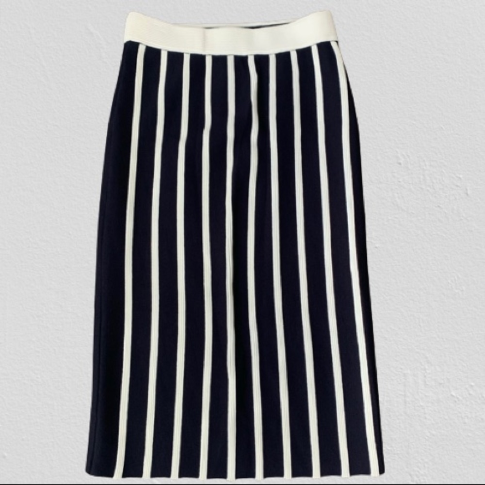 Ann Taylor Midi Length Navy and White Striped Skirt